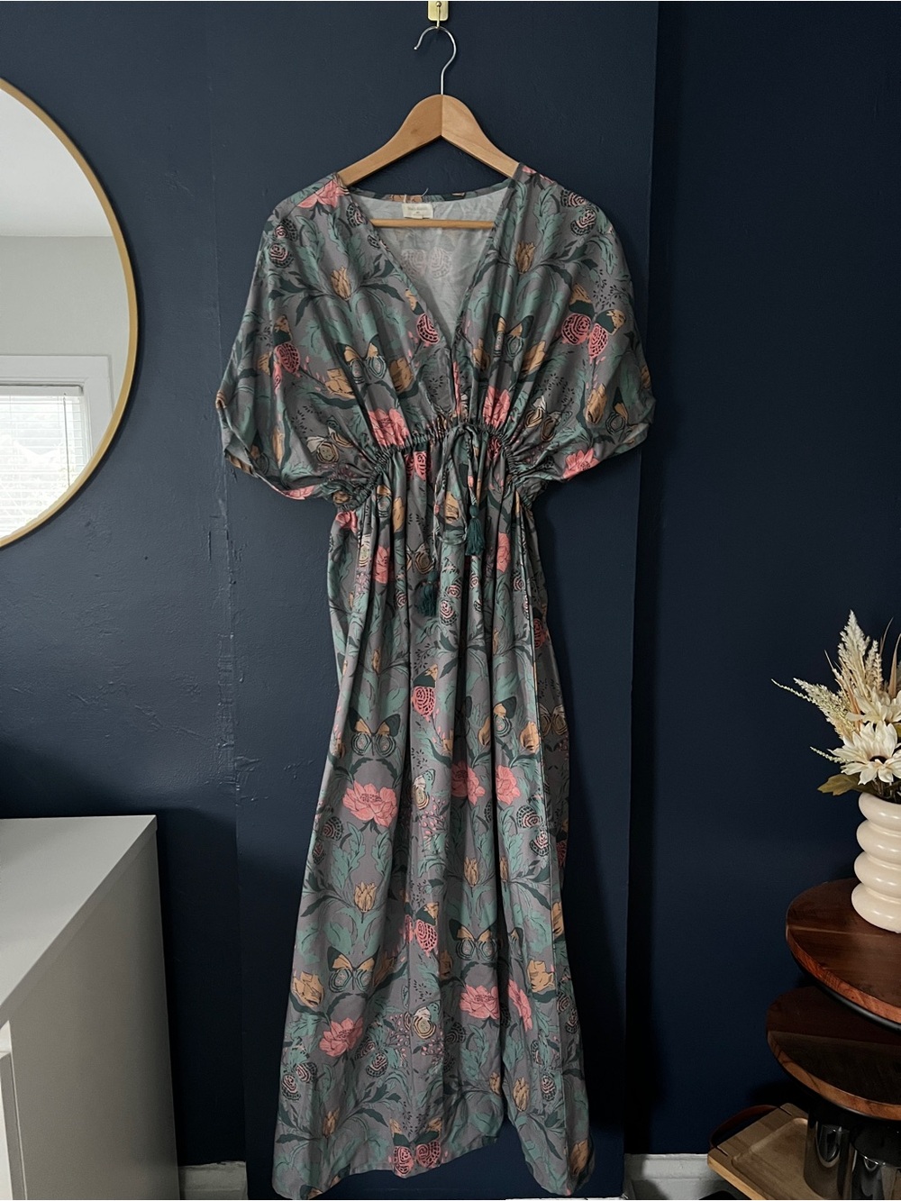 World Market Floral Butterfly Kaftan Maxi Dress